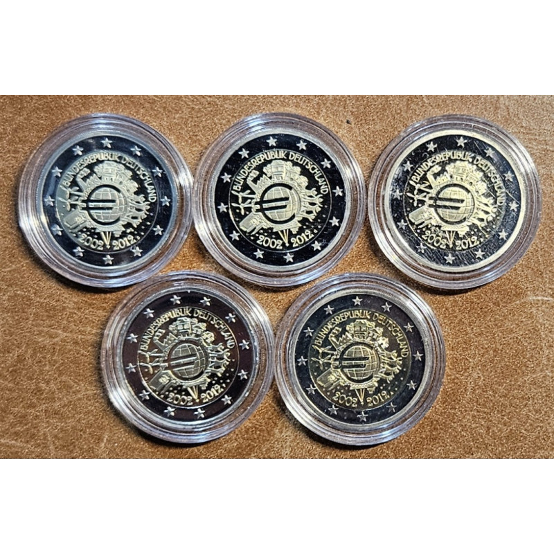 2 Euro Németország 2012  "ADFGJ" Az Euro 10. évfordulója (5 x Proof)