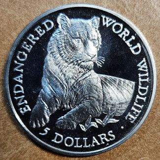 Cook Islands 5 dollars 1990 - Tiger (Proof)