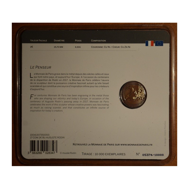 Eurocoin Eurocoins 2 Euro France 2017 Auguste Rodin Bu Card